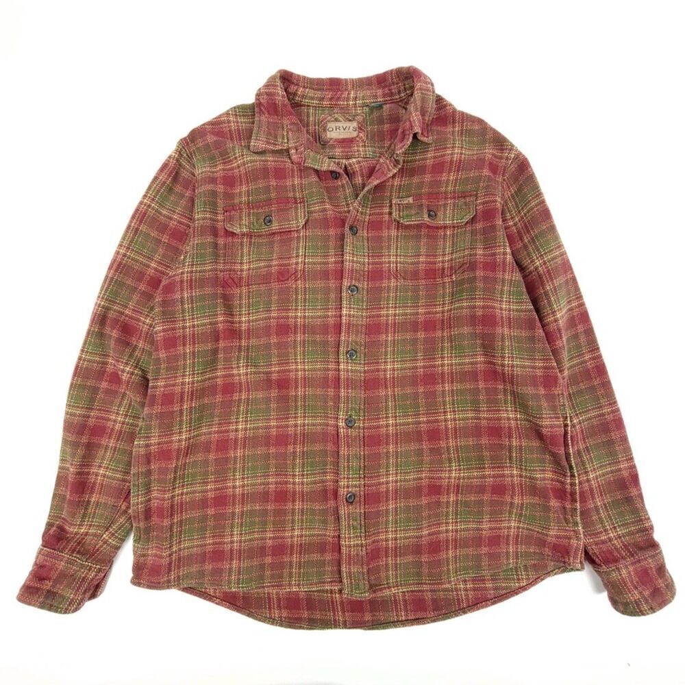 ORVIS Big Bear Heavyweight Double Brushed Flannel Button Down Shirt Men XL Plaid